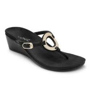 Vionic Orchid Black Gold Medallion Leather Thong Comfort Flat Sandals 8